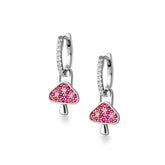 Silver Mushroom Hoop, White Rhodium, Premium Cubic Zirconia  + Star Gift